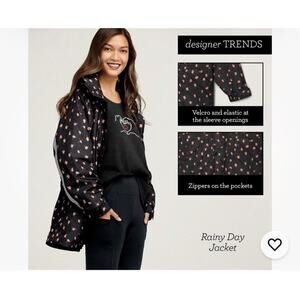 Cabi Jacket Womens XS Black Floral Rainy Day Hooded Coat Reflective Zip Pockets